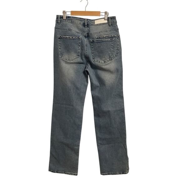 AKIRA Elevated Midi Rise Studded Slit Straight Leg Jeans 11 or 29 NWT - Picture 2 of 7